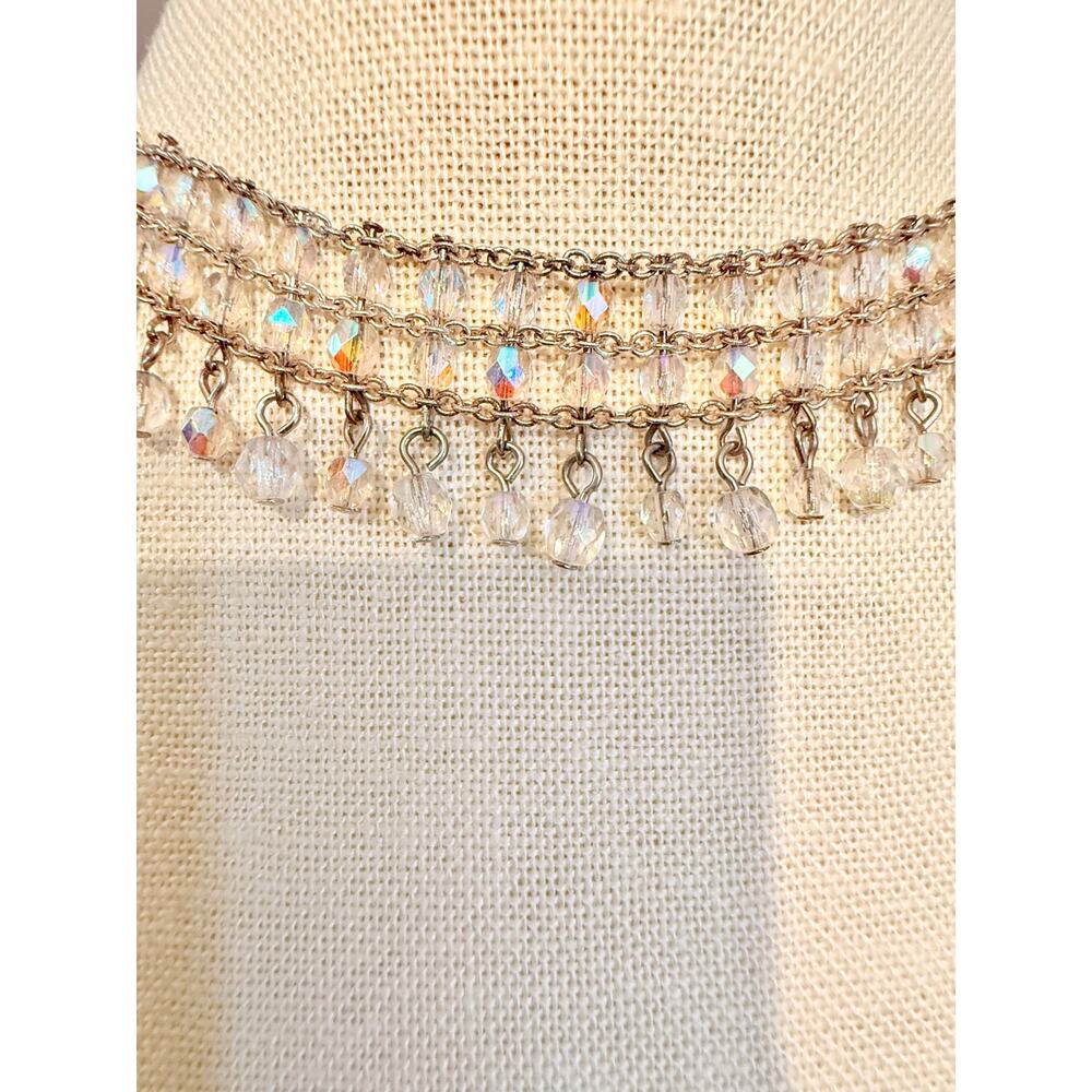 Vintage Signed Monet Aurora Borealis Crystal Fringe Necklace